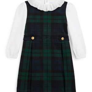 Ralph Lauren Green and Blue Plaid Dress with White Ruffle Collar